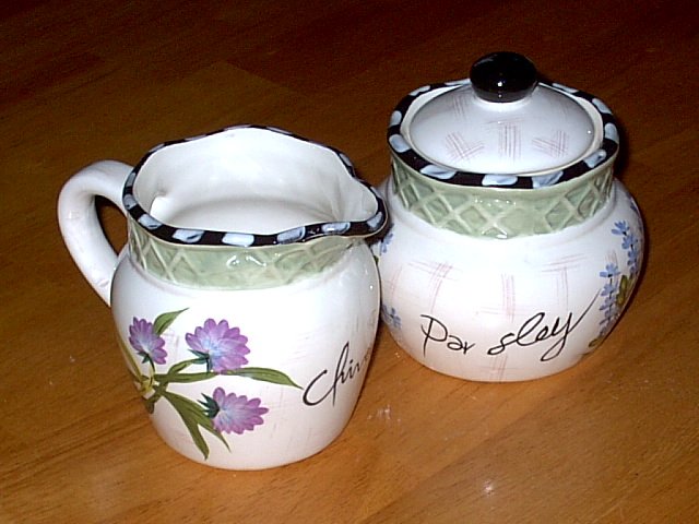 Herb Garden Creamer and Sugar Bowl