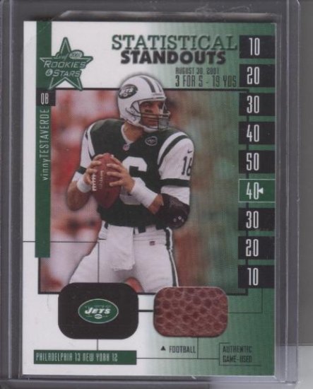 Vinny Testaverde '04 Leaf rookies & stars 'Game-used Ball Card
