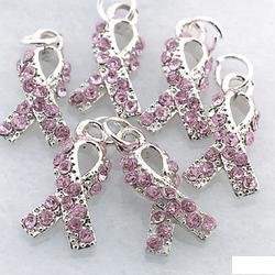 6 BREAST CANCER AWARENESS RHINESTONE CHARMS (NEW)
