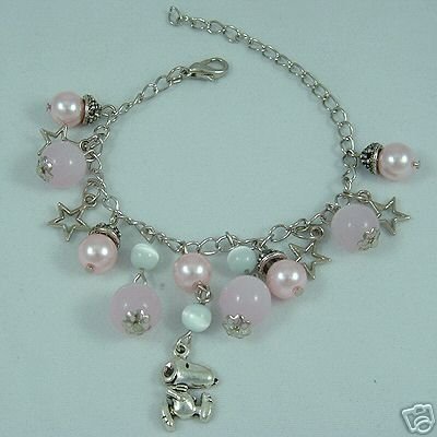 Rose Quartz Bracelet with Matching Earrings Snoopy