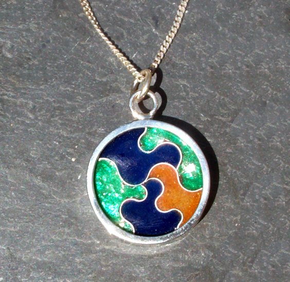 Wave Cloisonne Enamel Pendant - Argentium Sterling Silver