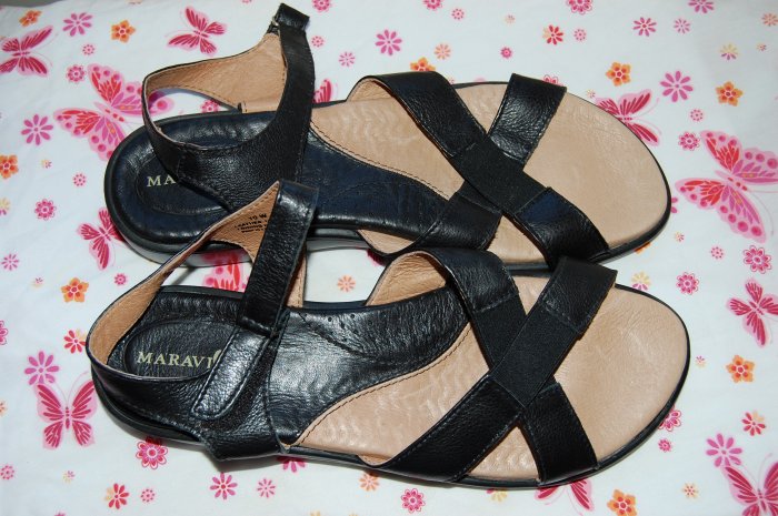 New Maravilla Alex Black Leather Size 10 W Comfort Sandals Womens Shoes