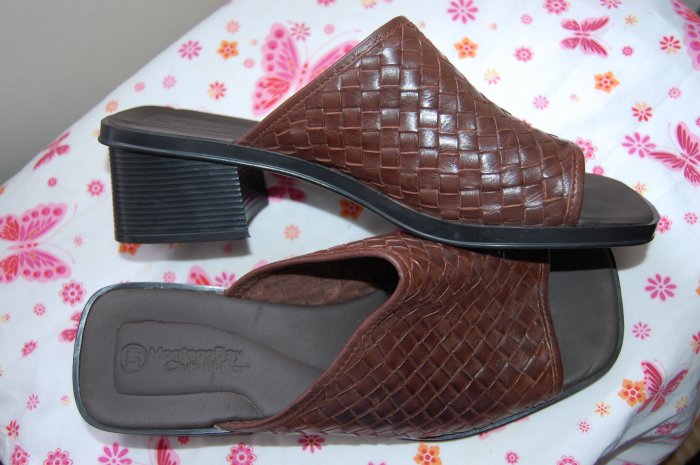 Montego Bay Club Leather Made Brazil Womens size 10 High Heel Sandal Slides Mules