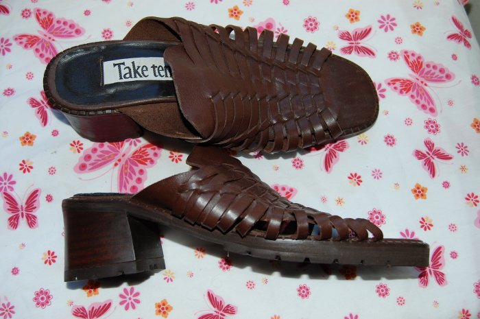 Vintage Leather Brown Mules Size 10 Sandals Womens Shoes