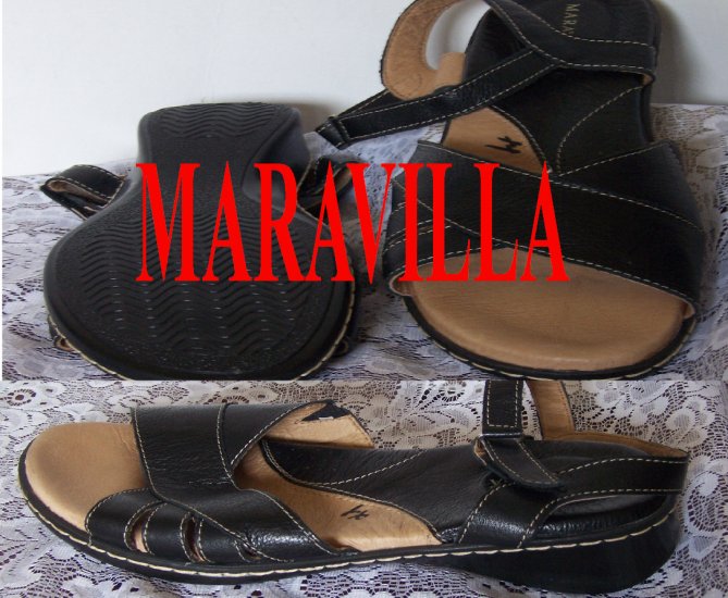 Maravilla Sz 11 W Brenna Black Leather Comfortable Womens Buckle Sandals New