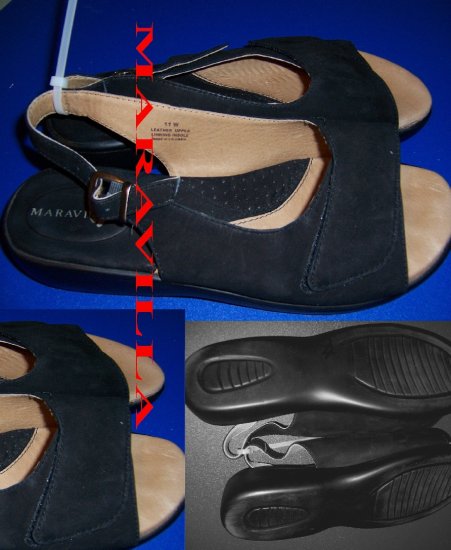 Maravilla Size 11 W Leather Black Suede Sandals Womens Shoes