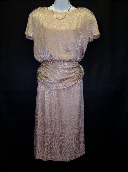 Vintage 70s 80s Rhinestone Banded Peach Womens Cocktail Dress Size 4