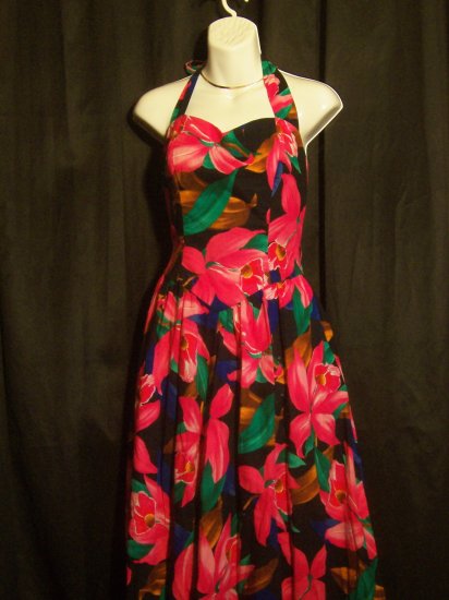 Vintage 1970s Handmade Hawaiian Flowered Swing Sundress Dress Womens Size 8