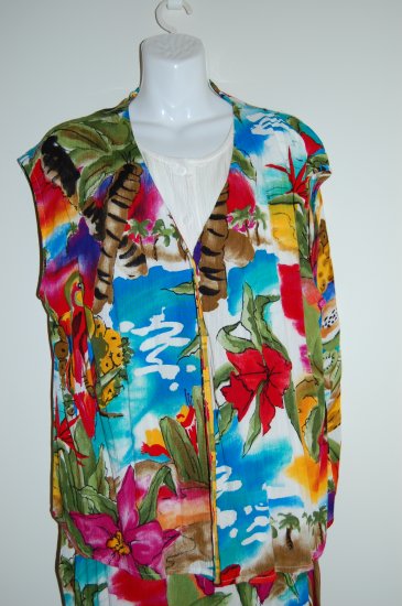 Hawaiian Floral Exotic with Parrots by Carol Little Skirt Top Womens Size 20 22 XXL