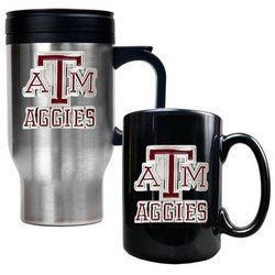 NCAA Stainless Travel Mug And Ceramic Mug Set - Texas A&M