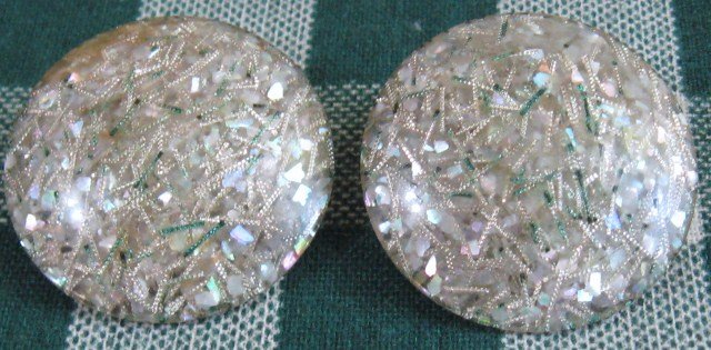 Big Confetti Celluloid Composition Button Clip Earings!