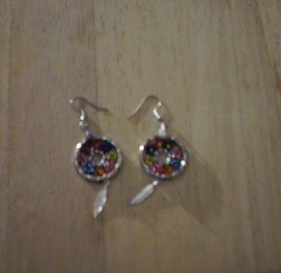 native american dream catcher earrings beaded feather silver