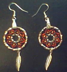 native american dream catcher earrings beaded feather silver