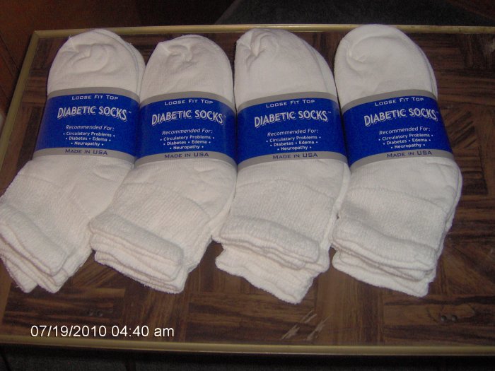 Ladies Diabetic Socks, Size 9-11 Color White, lower cut, Shoe size 5-9 6 pairs,