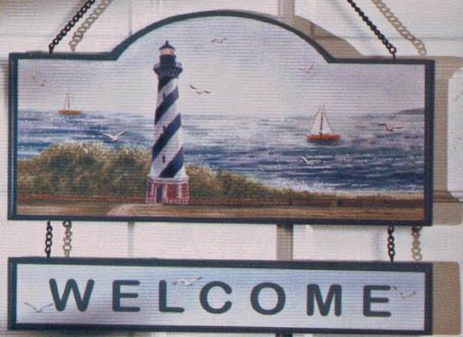 Wooden LightHouse Welcome Sign