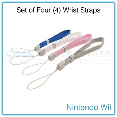 Set of Four (4) Remote Controller Wrist Straps for the Nintendo Wii - Blue, White, Pink & Gray