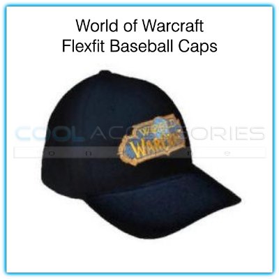 World of Warcraft Flexfit Large/XL Black Baseball Cap with Embroidered Gold & Blue Logo
