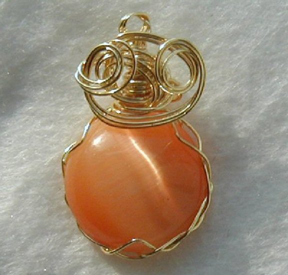 Teeny Tiny Orange Faux Cats Eye Wire Pendant