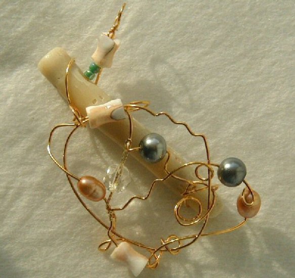 Wire Sculpted coral pendant with pearls