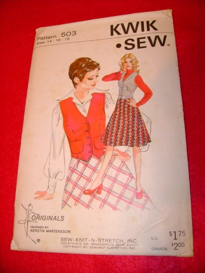 Vintage Women's KWIK SEW Knit-N-Stretch Skirt Vest Pattern Sz 14 16 18