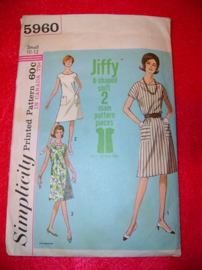 Vintage Simplicity Misses Womens 1 Piece Jiffy Dress Pattern Size 10 12