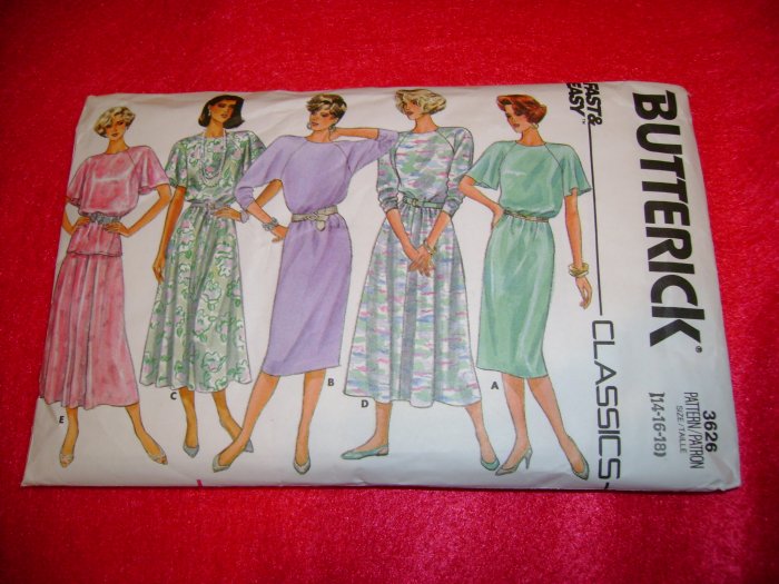 Butterick Misses Dress Top and Skirt Pattern Size 14 16 18