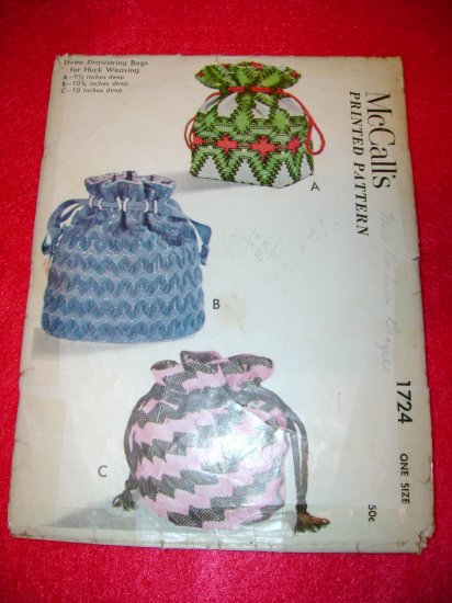 Vintage 1952 McCall's Three Drawstring Bags Printed Pattern