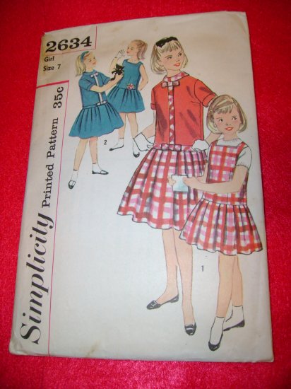 Vintage Simplicity Girls Jumper Dress Overblouse Pattern Size 7