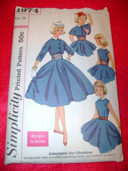 Vintage Simplicity Girls One Piece Dress Jacket Cape Cumberbund Pattern Size 10