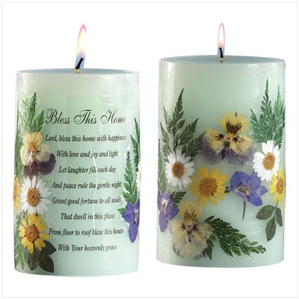 Bless this Home Flowers Green Candle