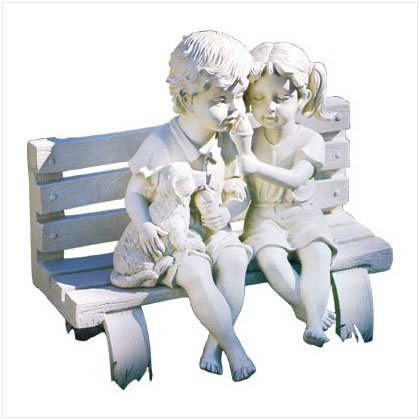 Kids with Dog Bench Sculpture