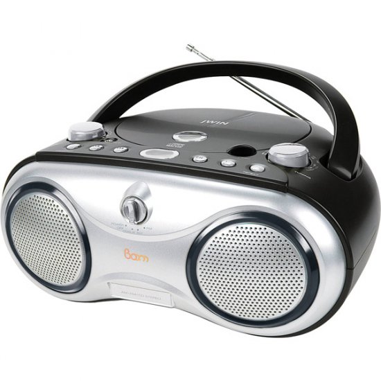 jWIN Portable AM/FM/CD Boombox Black JX-CD423BLK