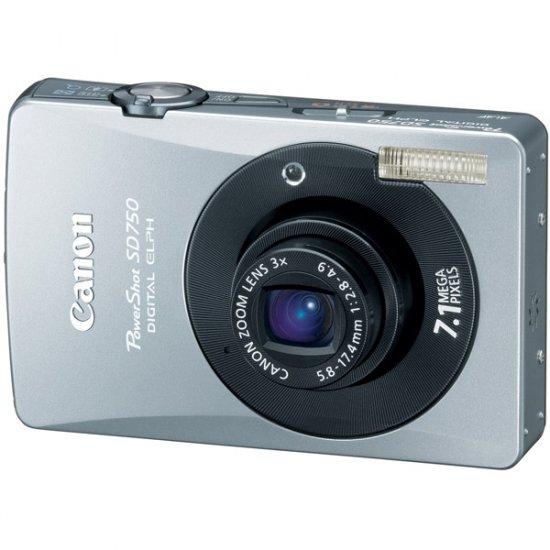 Canon 7.1MP Digital ELPH Camera w/ 3x Optical Zoom Lens and 3.0" LCD Silver/Black POWERSHOT-SD750BLK