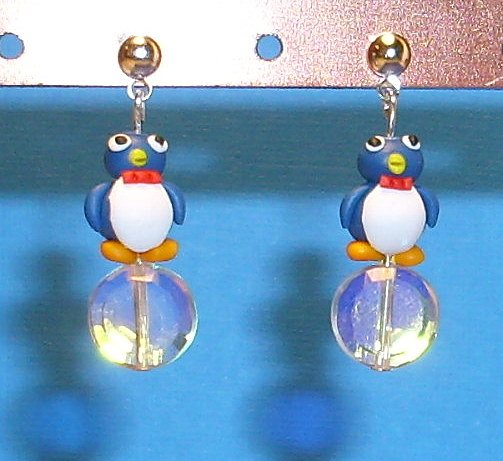 Mr. Ice Cube Penguin Silver Earrings