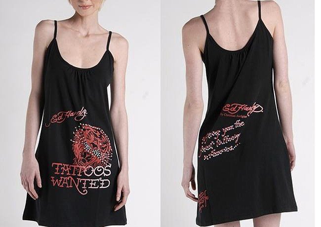 Ed Hardy Tiger Rhinestone Tank Dress Black