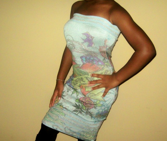 Shimmering Graphic Tattoo Tube Dress ( Sz Small)