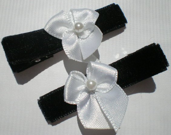 Black Velvet Ribbon with White Bow Clippies
