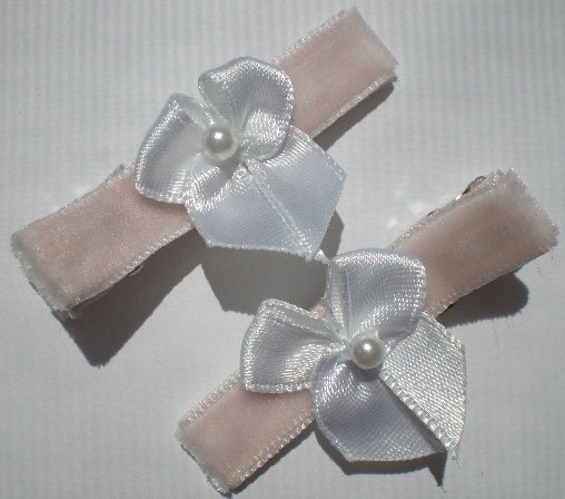 Pink Velvet Ribbon with White Bow Clippies