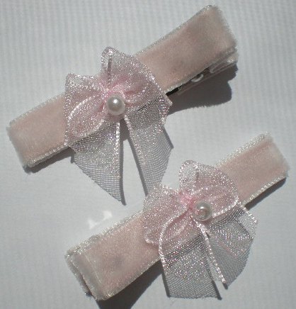 Pink Velvet Ribbon with Pink Sheer Bow Clippies