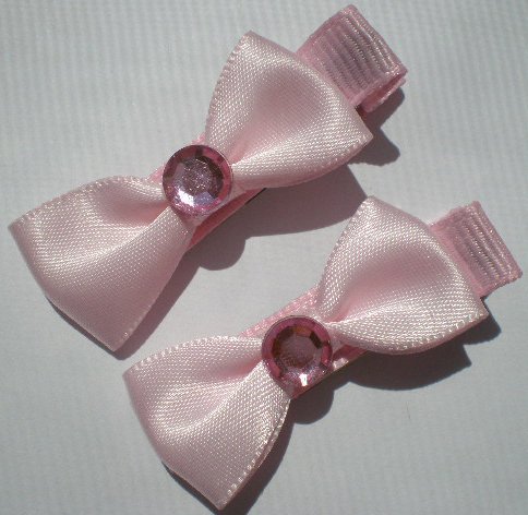 Pink Ribbon with Pink Bow with Pink Rhinestone Clippies