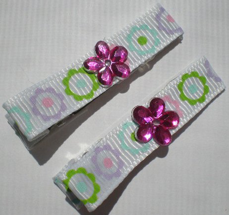 Flower prints Ribbon with Purple Flower Shaped Rhinestone Clippies