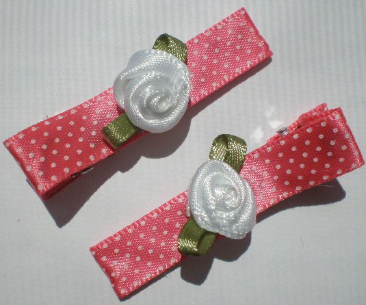 Red/White Polkadots Ribbon with White rose Clippies