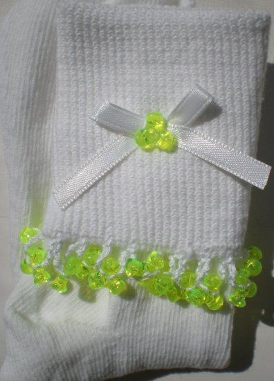 Lime Green Tri Beads-Embroidered Socks.