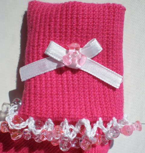 Pink/Clear Tri Beads-Embroidered Socks