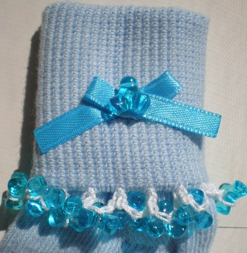 Aqua Blue Tri Beads-Embroidered Socks