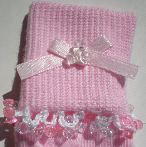 Pink/Clear Tri Beads-Embroidered Socks