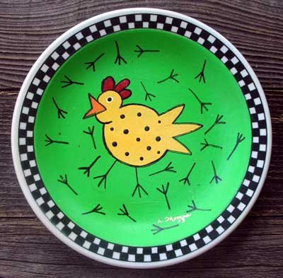 Hand Painted Cartoon Chicken Plate Decor
