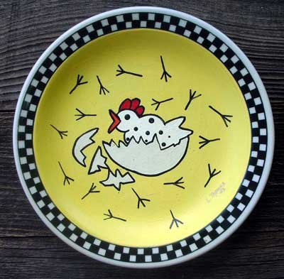 Hand Painted Cartoon Chicken Plate Decor