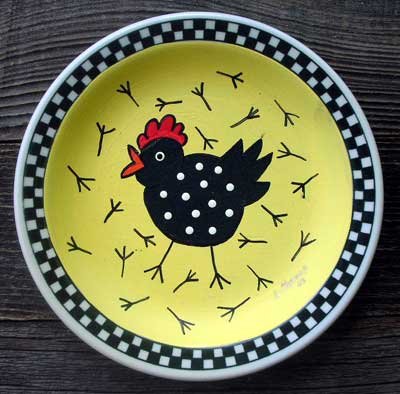 Hand Painted Cartoon Chicken Plate Decor