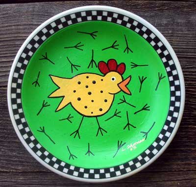 Hand Painted Cartoon Chicken Plate Decor